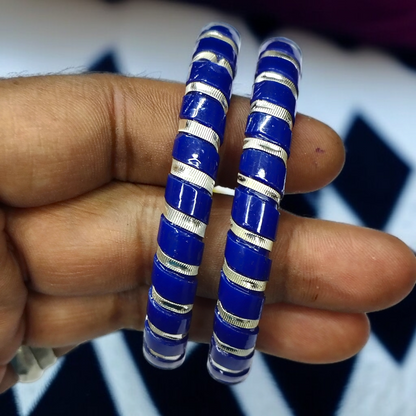 BLUE SPIRAL DESIGN 995 ORIGINAL SILVER POLA BANGLES FOR WOMEN 1 PAIR - SOLD AS MRP BY RAJLAXMI (GET FREE SILVER POLA RING) HAPPY HOURS OFFER.