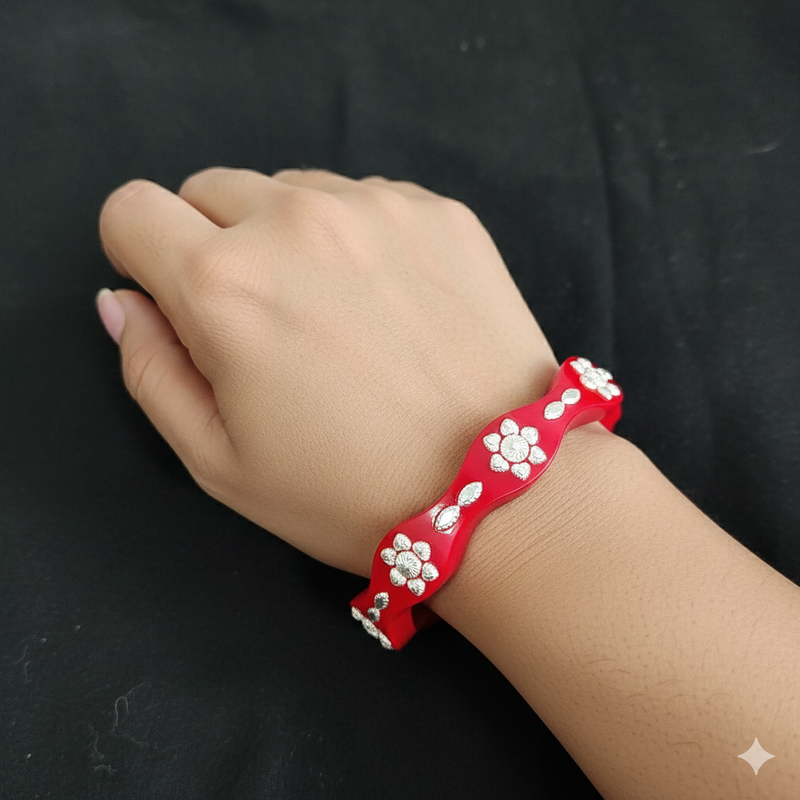 SILVER POLA- WAVE POLA DESIGN 925 HALLMARK ORIGINAL SILVER POLA BANGLES FOR WOMEN 1 PAIR (WGT: 4.00 GM APPROX) - SOLD AS MRP BY RAJLAXMI.