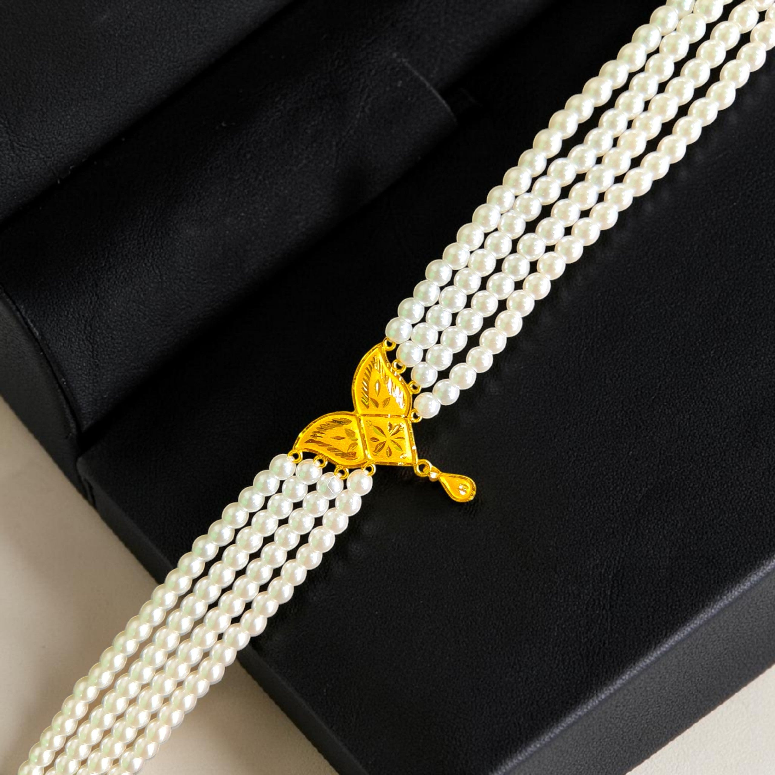 GOLD MOTI HAR- CERTIFIED BIS HUID HALLMARK 916 22KT GOLD MOTI CHOKER 1 PIECE (WGT: 0.840 GM) WITH ADJUSTABLE TASSEL FOR GIFT IN MARRIAGE.