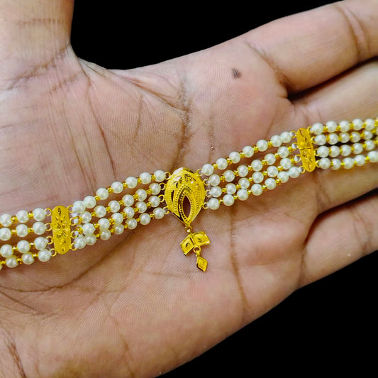 (GMC) CERTIFIED BIS HUID HALLMARK 916 22KT GOLD MOTI CHOKER 1 PIECE (WGT:1.710 GM) WITH ADJUSTABLE TASSEL FOR GIFT IN MARRIAGE.