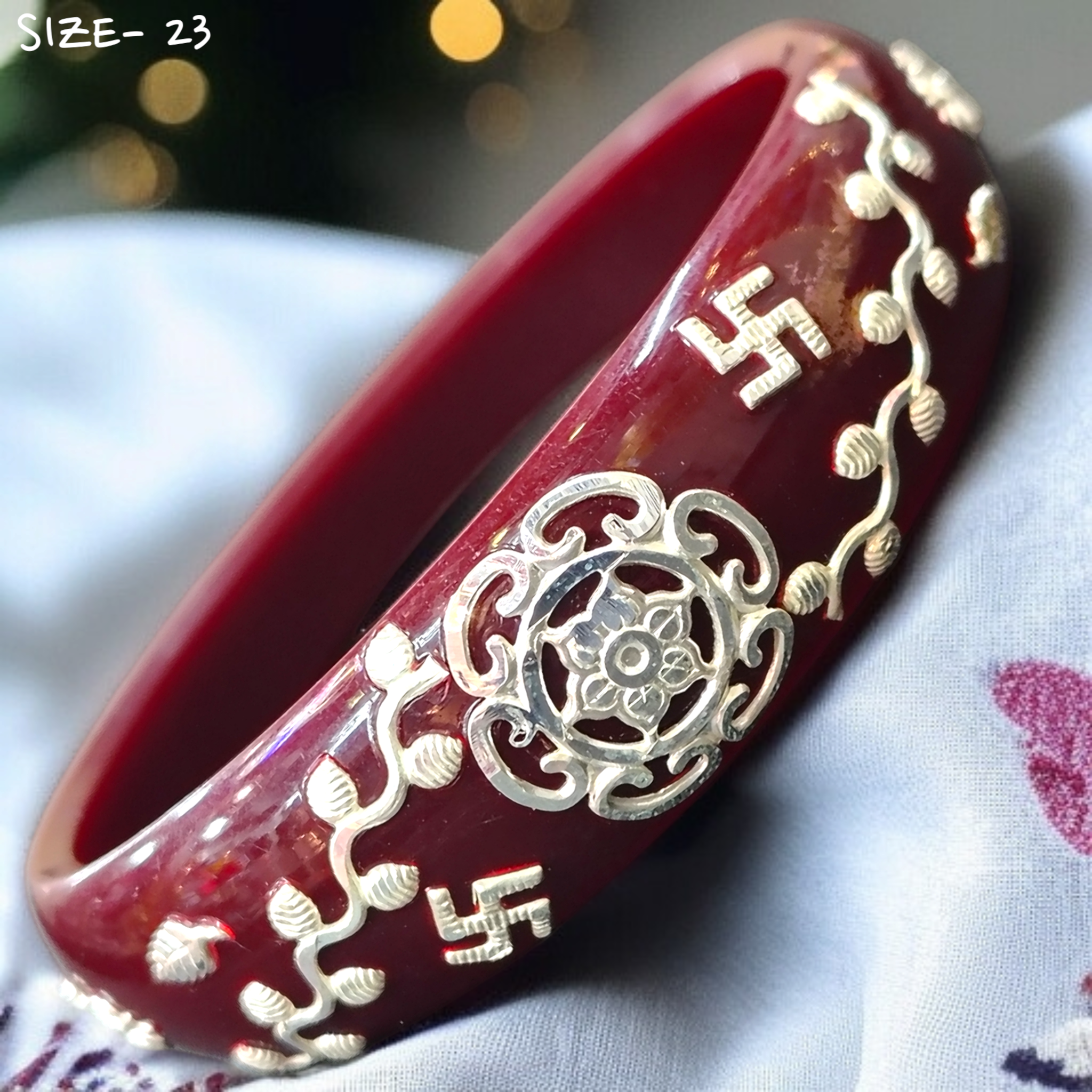(SSP) (SIZE- 23) MAROON PASTING DESIGN 925 ORIGINAL SILVER POLA BANGLES FOR WOMEN 1 PC - SOLD AS MRP BY RAJLAXMI.