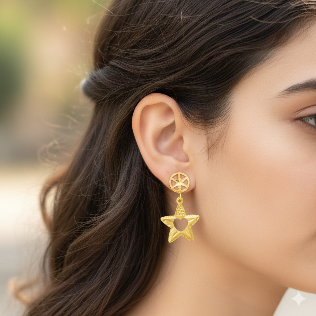 GOLD EARRINGS- WGT: 0.610 GM APPROX BIS CERTIFIED HUID HALLMARK 9KT GOLD EARRINGS 1 PAIR FOR WOMEN.