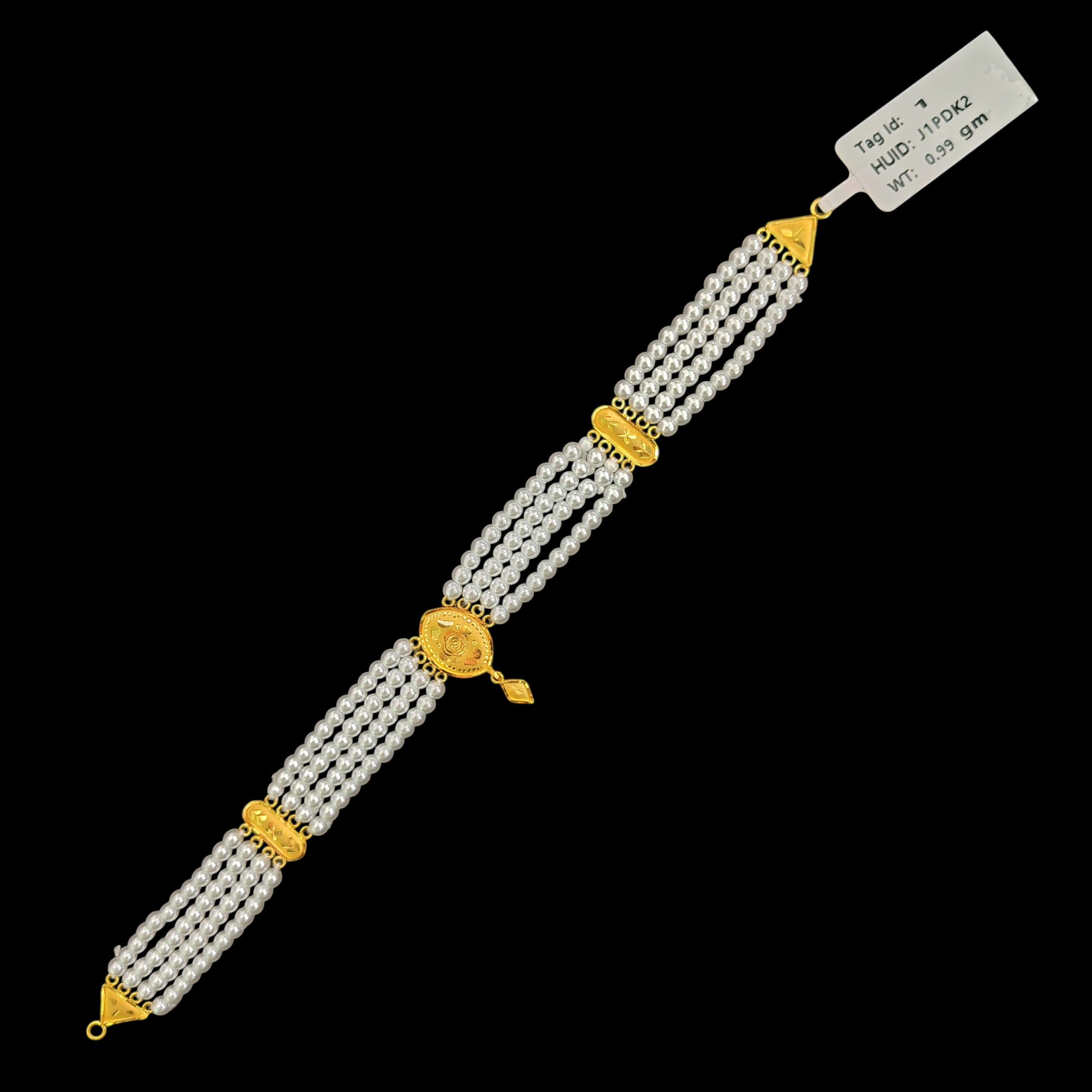 PEARL CHOKER- CERTIFIED BIS HUID HALLMARK 916 22KT GOLD MOTI CHOKER 1 PIECE (WGT: 0.990 GM) WITH ADJUSTABLE TASSEL FOR GIFT IN MARRIAGE.