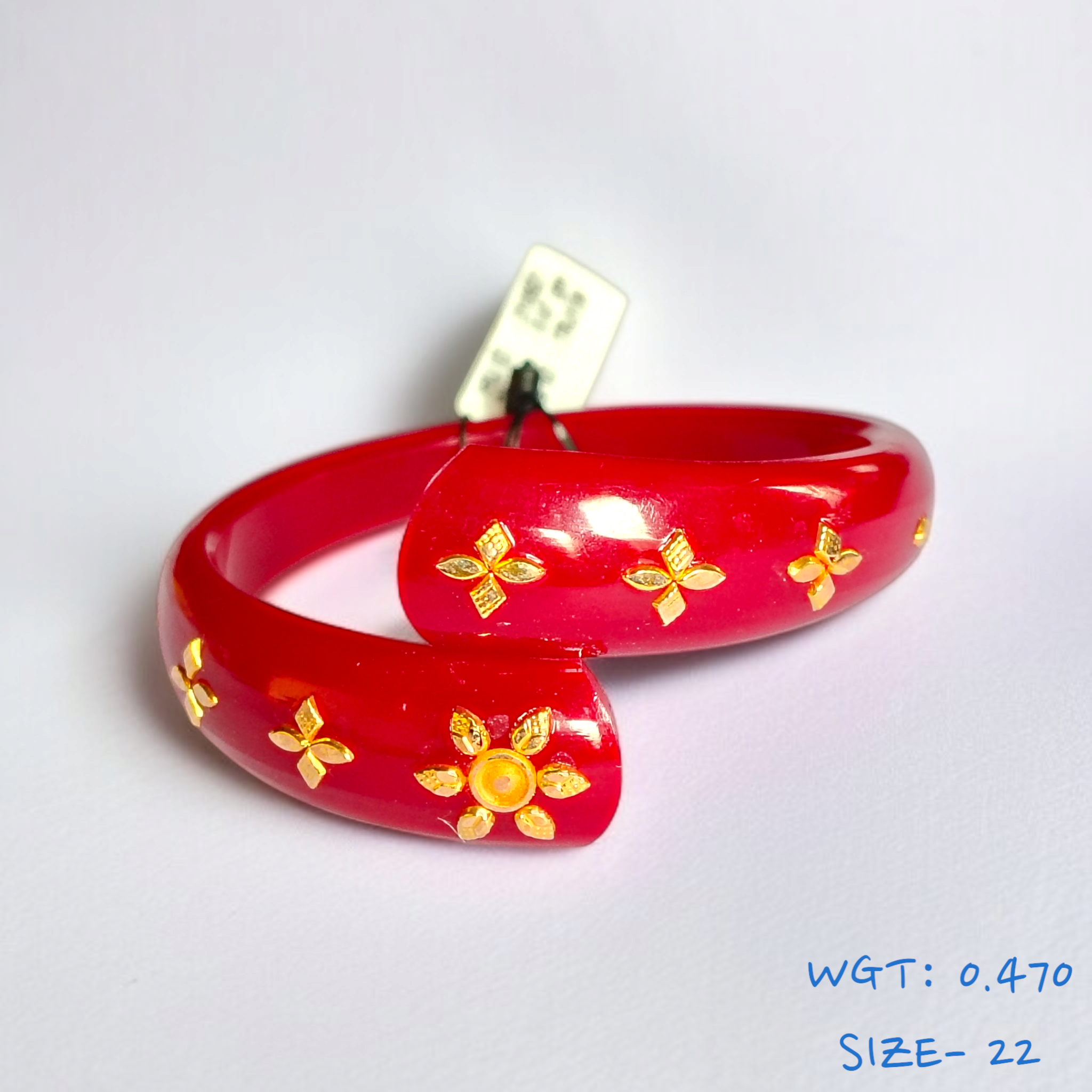 (SIZE- 22) RED COLOUR 18KT HALLMARK GOLD BRACELET POLA 1 PIECE FOR MARRIED WOMEN (REGULAR USE) APPROX WGT: 0.470 GM