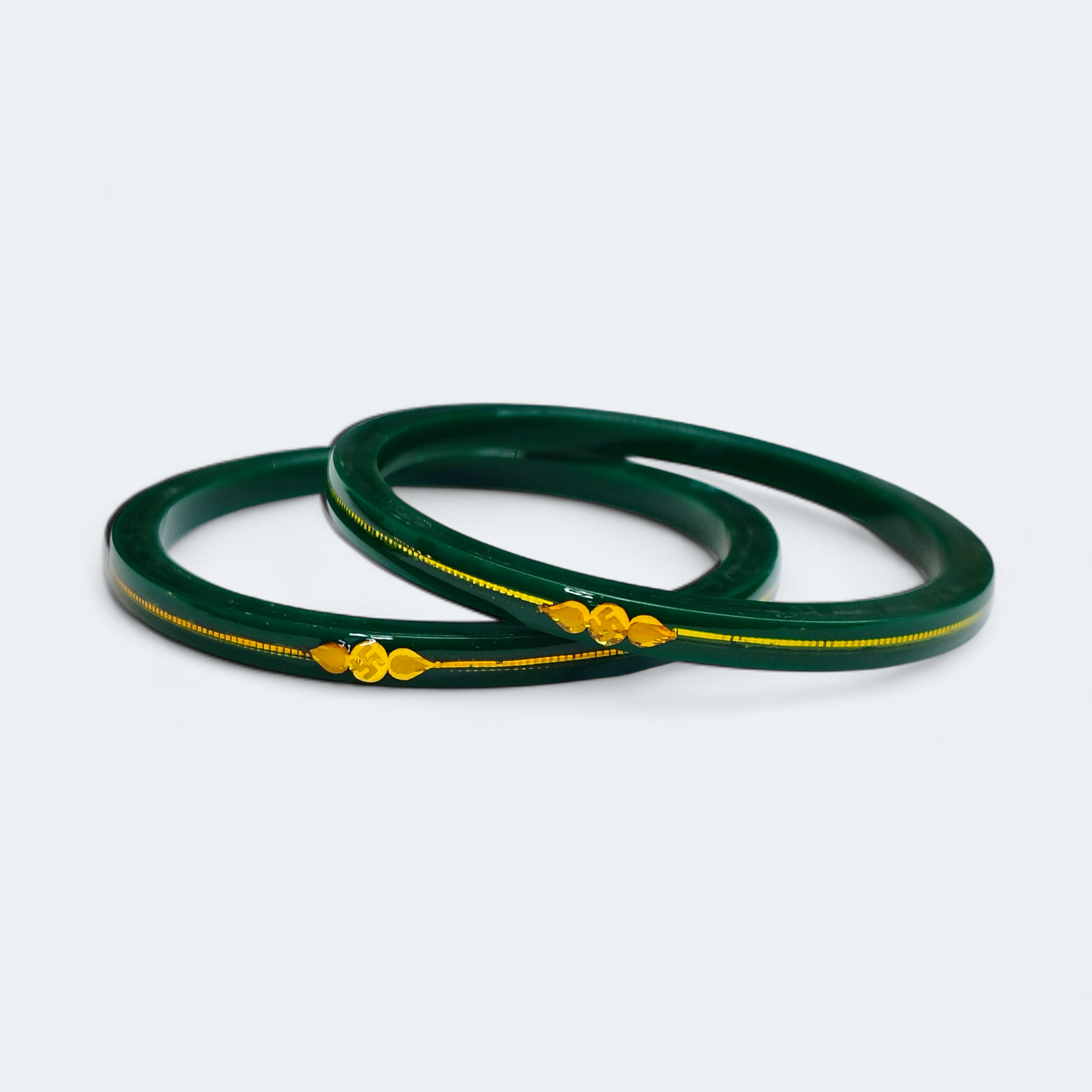 (FVP) TRJ GREEN SWASTIK 3 SIDE HALLMARK 916 22KT GOLD LAMINATION POLA BANGLES FACEBOOK VIRAL POLA 1 PAIR APPROX. WGT: 0.200 GM (FUTURE EXCHANGE VALUE  RS 1000) WITH ANY JEWELLERY FOR LIFETIME.