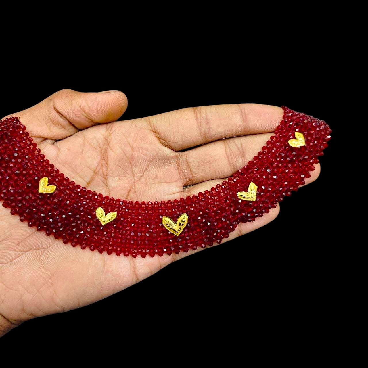 GOLD MOTI HAR- (WGT: 0.640 GM APPROX) HUID HALLMARK 375 9KT GOLD CRYSTAL CHATAI NECKLACE 1 PIECE WITH ADJUSTABLE TASSE.