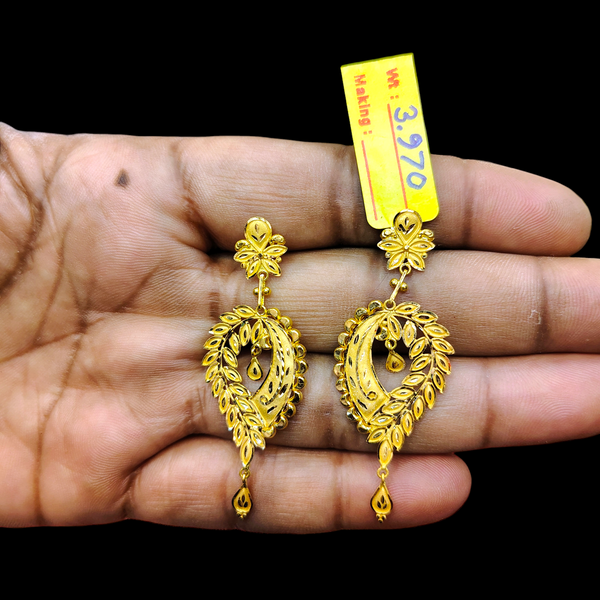 (GER22) BIS CERTIFIED WGT: 3.970 GM APPROX HUID HALLMARK 916 22KT GOLD EARRINGS KANBALA 1 PAIR FOR WOMEN.