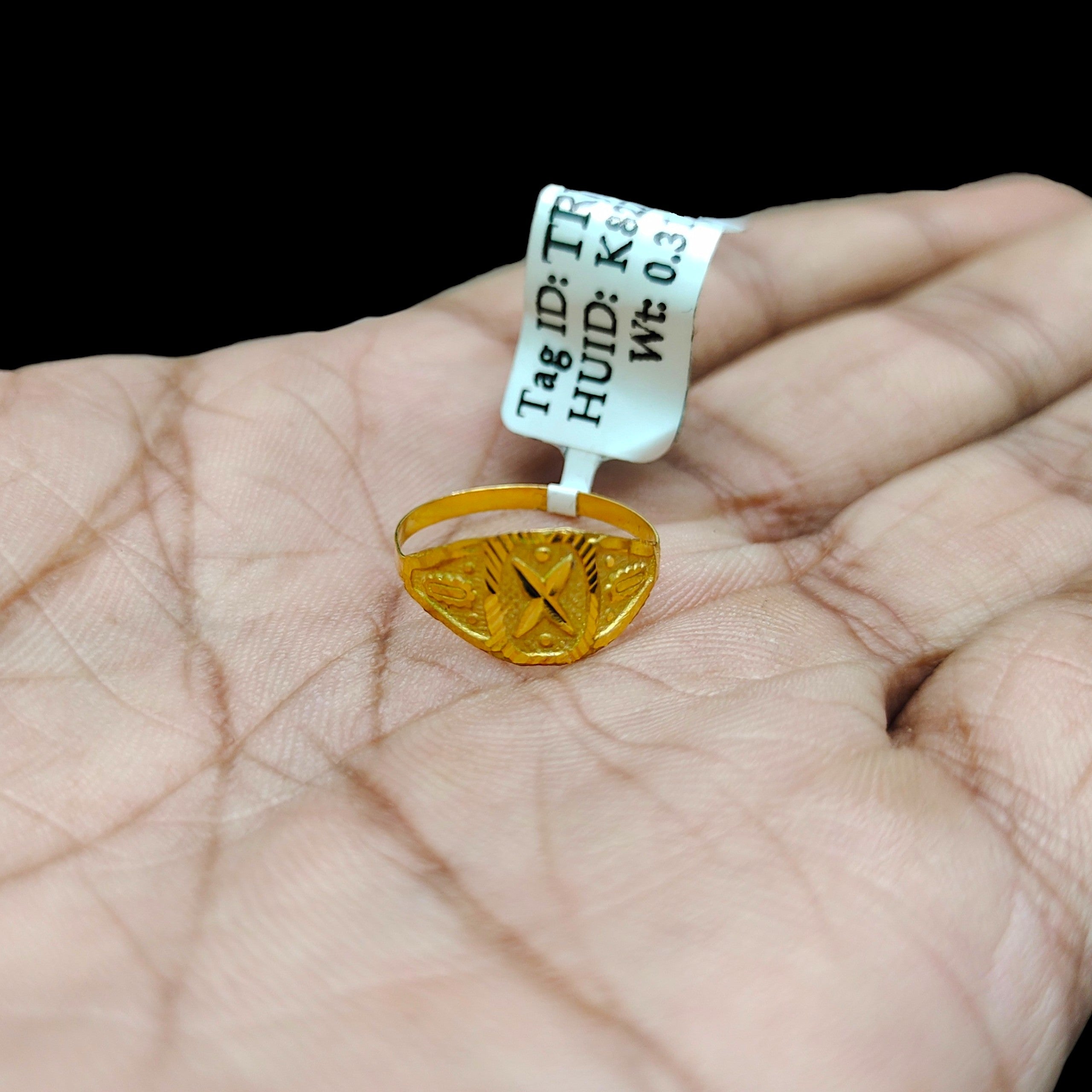 BABY JEWELLERY- TRJ WGT: 0.310 GM APPROX 375 9KT HUID HALLMARK GOLD BABY FINGER RING 1 PIECE FOR RICE CEREMONY & BIRTHDAY.