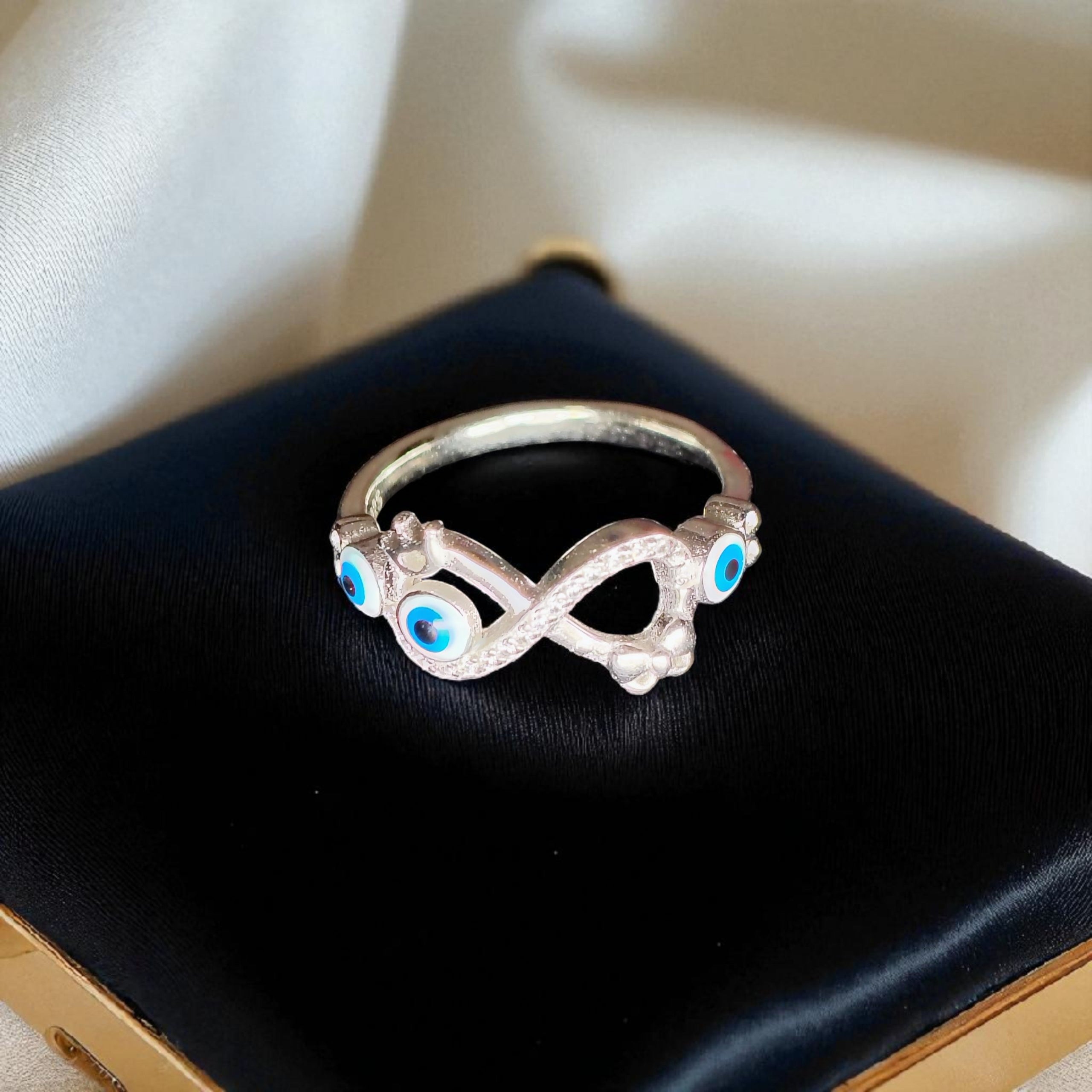 (PROTECT IN STYLE) INFINITY EVIL EYE BANKOK IMPORTED BIS CERTIFIED HALLMARK 925 SILVER RING FOR WOMEN 1 PIECE- GET ANY DESIGN AS PER AVAILABLITY (SOLD ON MRP)