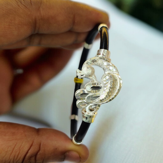 TRJ BLACK PEACOCK2 DESIGN 925 ORIGINAL SILVER NOA BANGLES FOR WOMEN 1 PIECE - SOLD AS MRP BY RAJLAXMI.