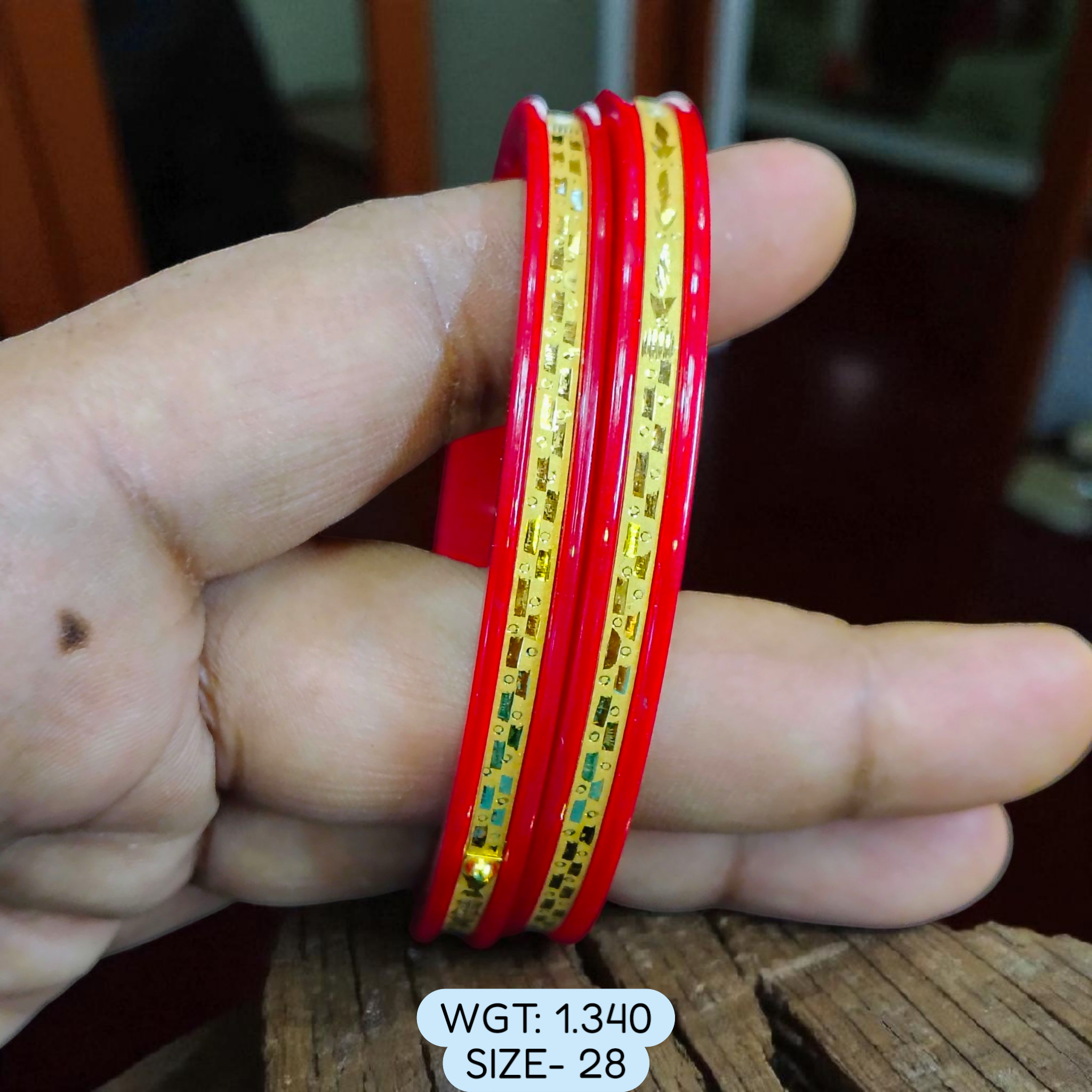 (GPB22) TRJ (SIZE: 28) WGT: 1.340 GM APPROX 22KT HUID HALLMARK GOLD POLA BADHANO BANGLES 1 PAIR DESIGN FOR REGULAR USE.