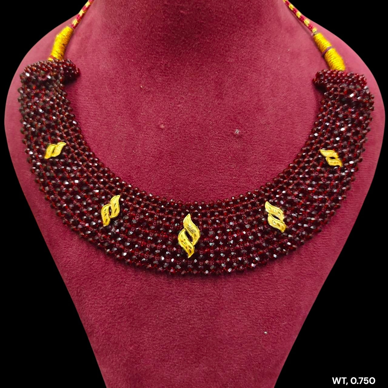 GOLD MOTI HAR- (WGT: 0.750 GM APPROX) HUID HALLMARK 375 9KT GOLD CRYSTAL CHATAI NECKLACE 1 PIECE WITH ADJUSTABLE TASSEL.
