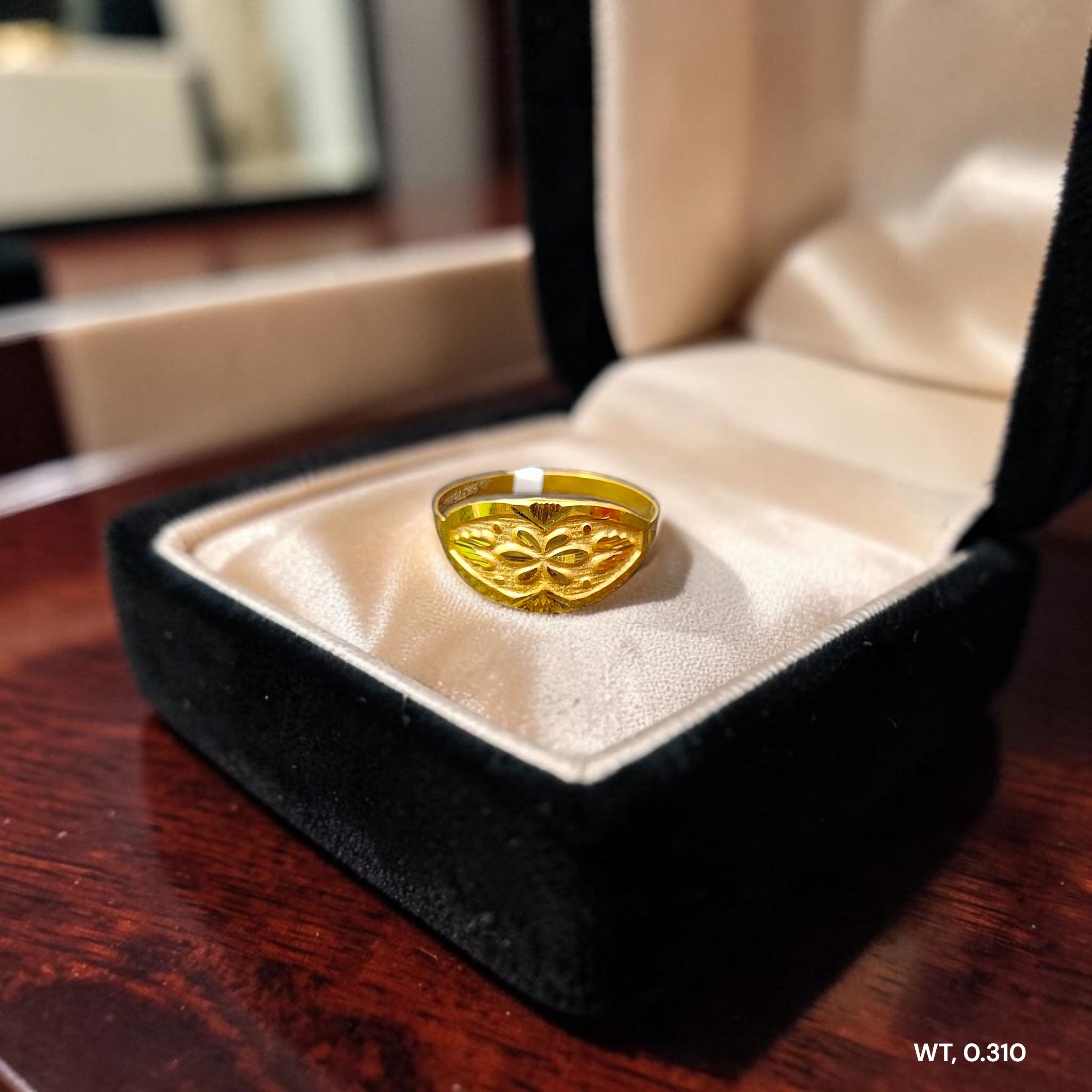 BABY JEWELLERY- TRJ WGT: 0.310 GM APPROX 375 9KT HUID HALLMARK GOLD BABY FINGER RING 1 PIECE FOR RICE CEREMONY & BIRTHDAY.