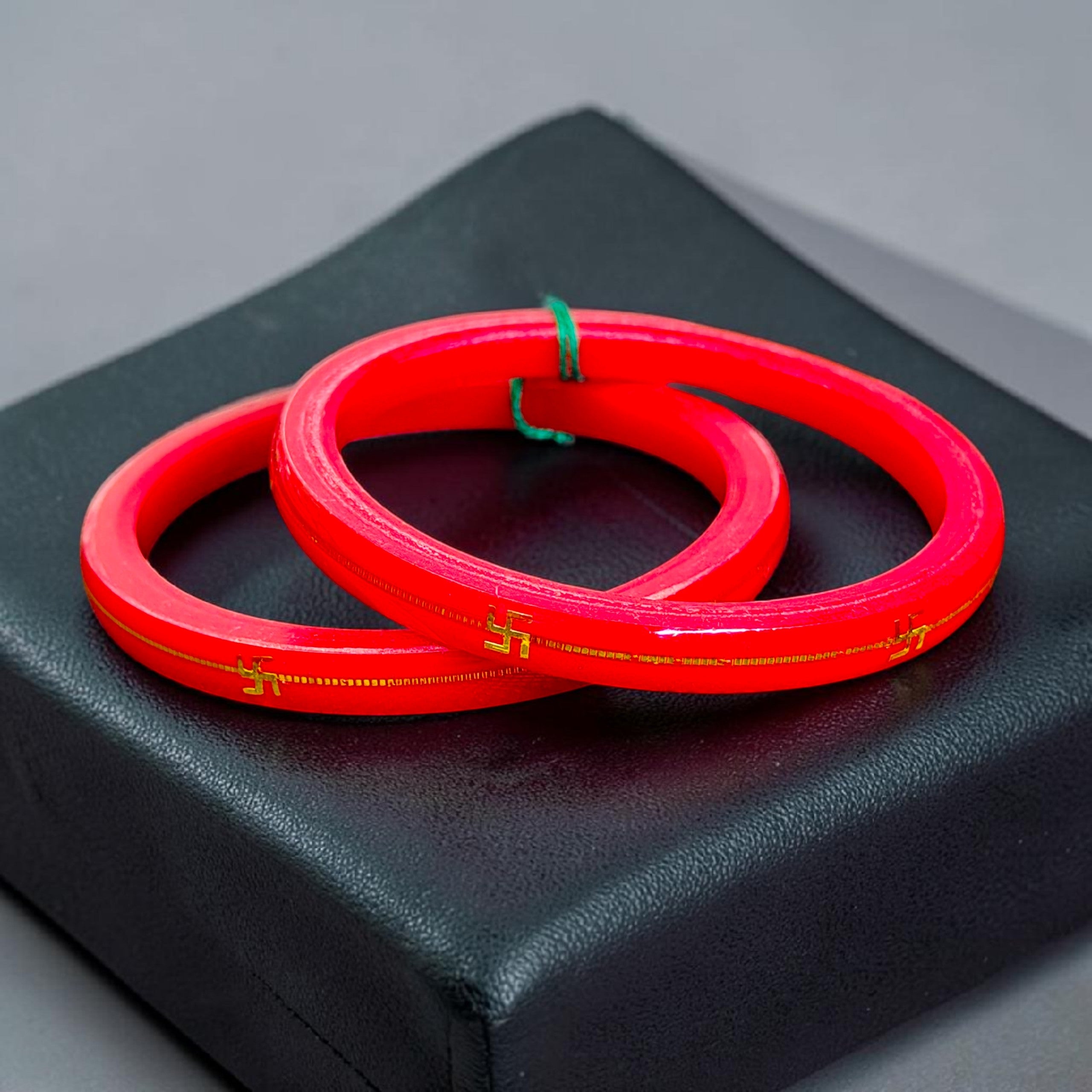 RED (FACEBOOK VIRAL POLA) GOLDEN DETAILING LAMINATION POLA SWASTIK DESIGN 1 PAIR FOR WOMEN - NON EXCHANGEABLE ITEM (GET ANY DESIGN AS PER AVAILABILITY)