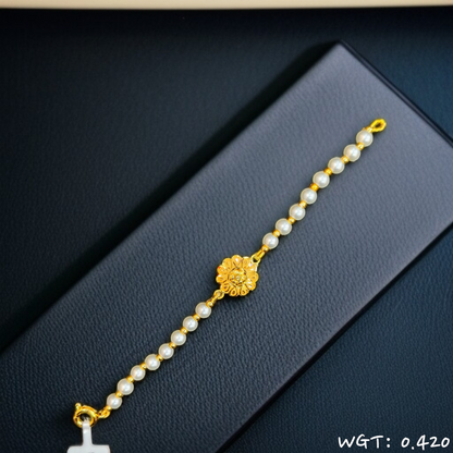 RAJLAXMI WGT: 0.420 GM APPROX HUID HALLMARK 916 22KT GOLD WRISTLET WITH PEARL CHAIN FOR BABY.