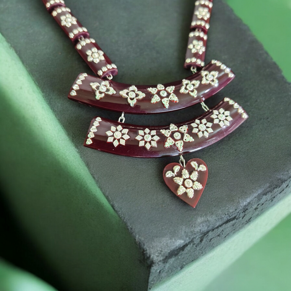 MAROON LUXURY SILVER NECKLACE- CERTIFIED HALLMARK 925 SILVER POLA SITAHAR WITH EARRINGS APPROX WGT: 8.00 GM (1 PIECE) WITH TASSEL FOR BEAUTIFUL WOMEN (GET ANY DESIGN AS PER STOCK).