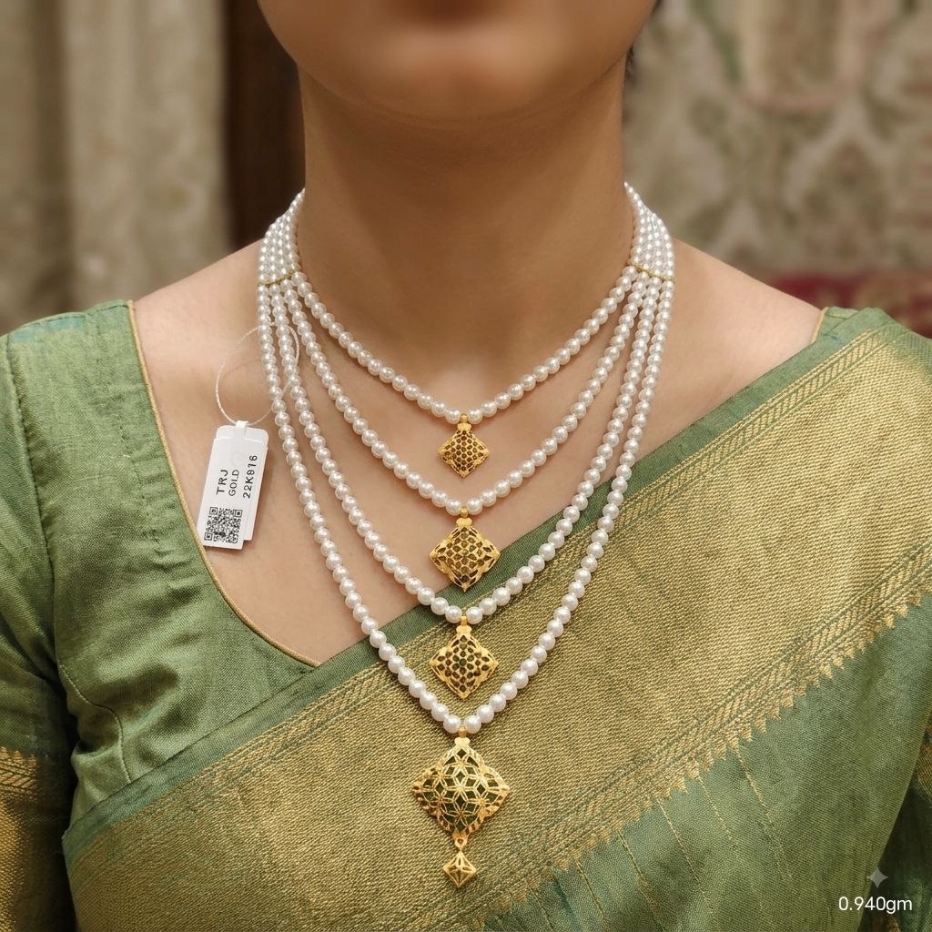 (GMH)- (WGT: 0.940 GM APPROX) BIS CERTIFIED HUID HALLMARK 22KT GOLD MOTI SITAHAR NECKLACE 1 PIECE WITH ADJUSTABLE TASSEL.