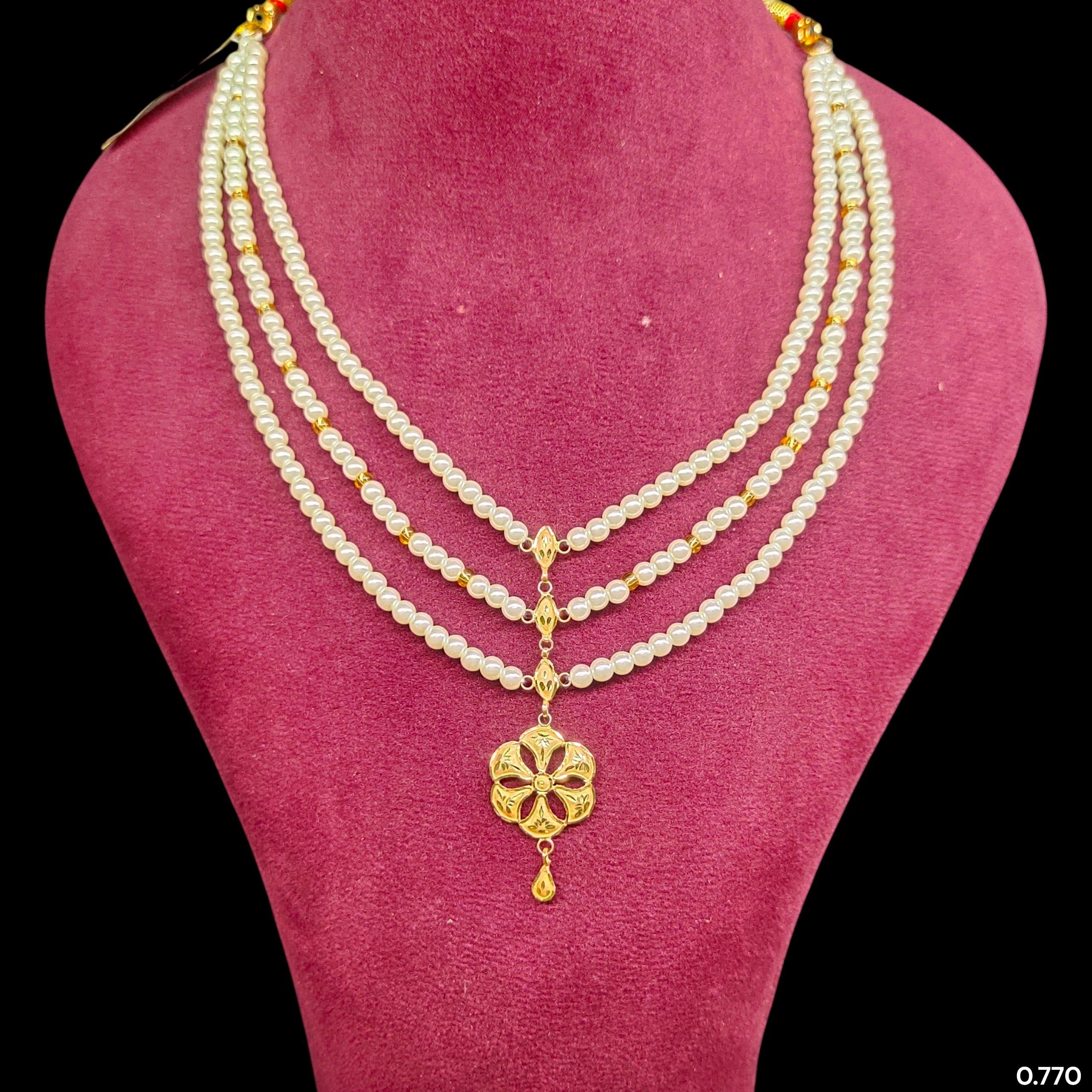 GOLD MOTI HAR- (WGT: 0.770 GM APPROX) BIS CERTIFIED HUID HALLMARK 375 9KT GOLD MOTI NECKLACE 1 PIECE  WITH ADJUSTABLE TASSEL FOR GIFT IN MARRIAGE.(4IIA34)