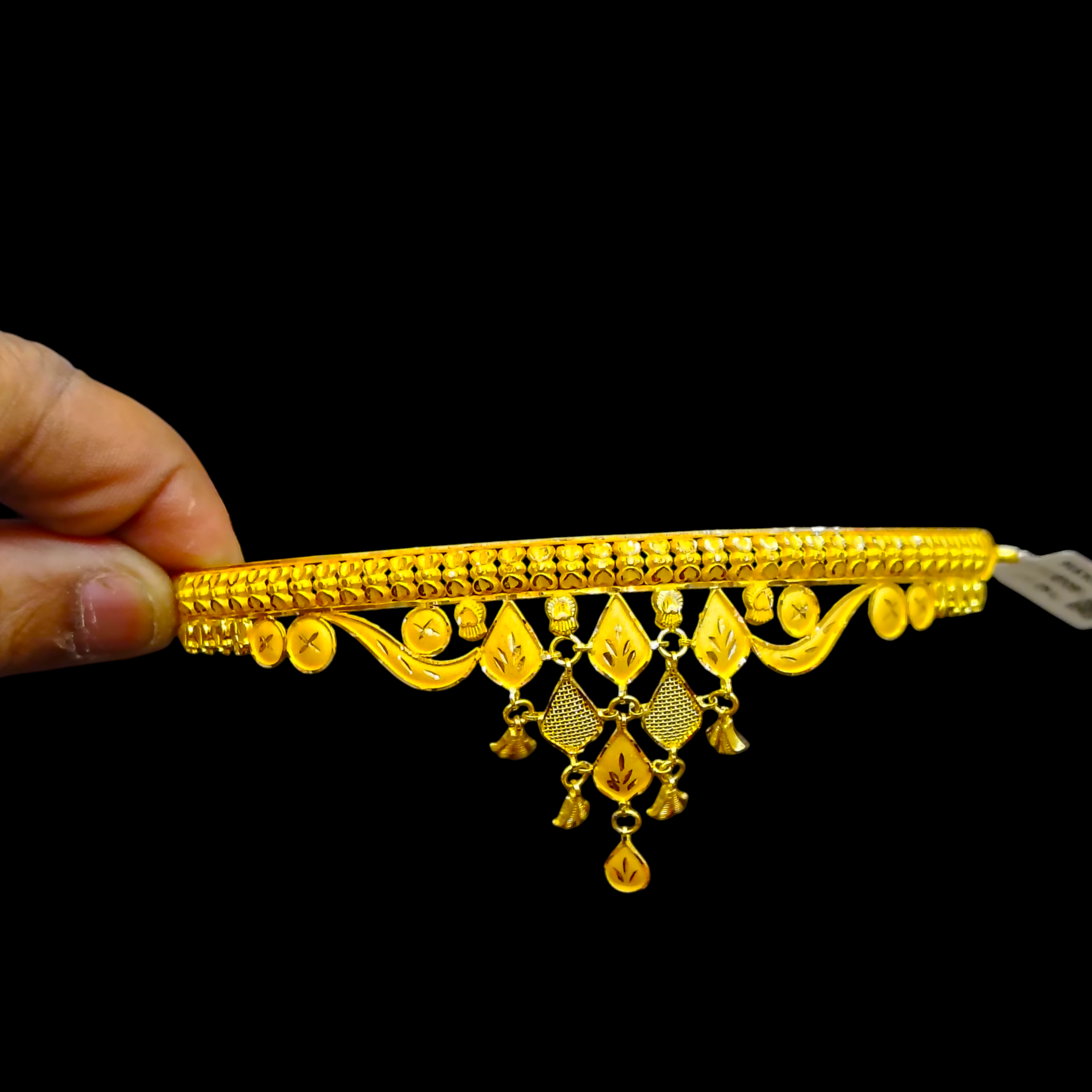 GOLD CHOKER NECKLACE- WGT: 7.190 BIS CERTIFIED HUID HALLMARK 916 22KT GOLD CROWN CHOKER NECKLACE 1 PIECE WITH FREE ADJUSTABLE TASSEL FOR WOMEN.