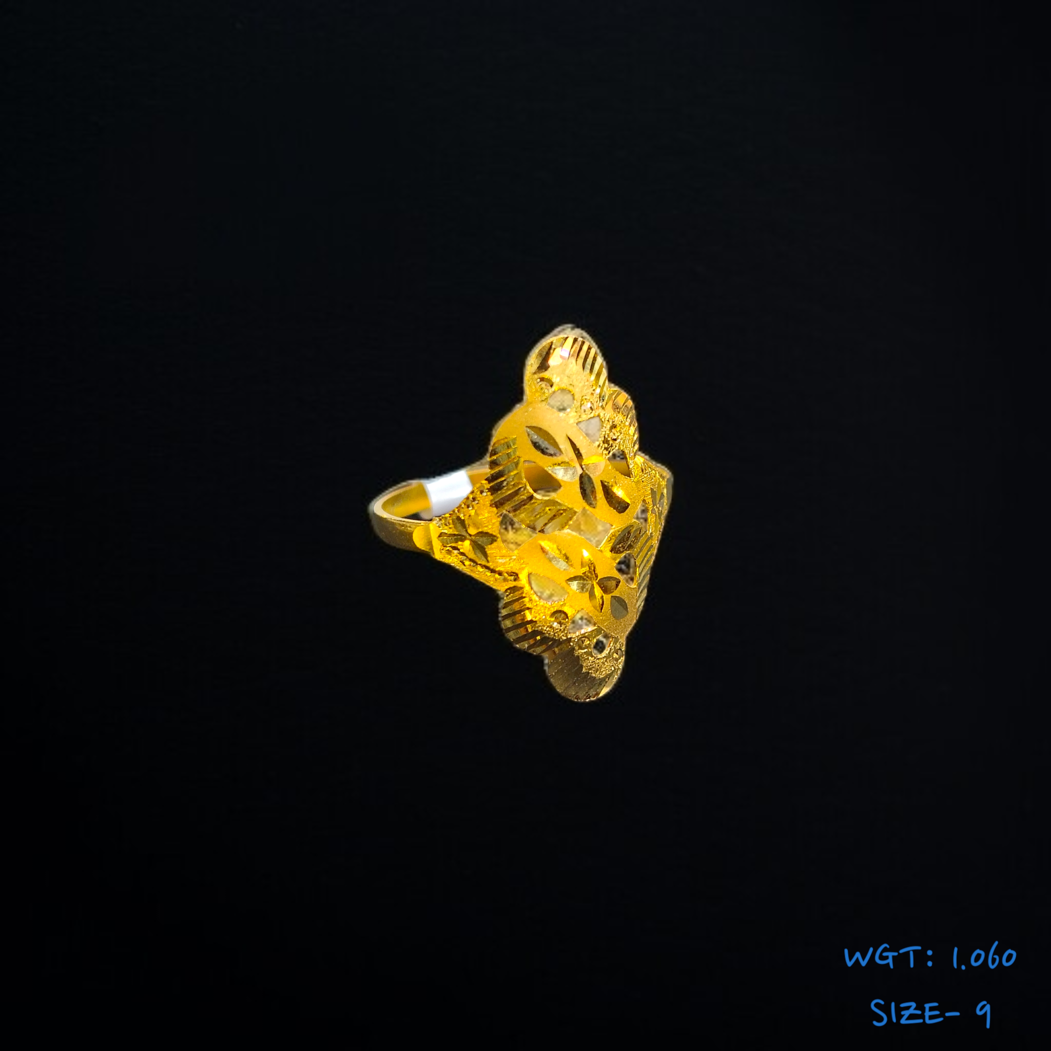 (GLFR22) TRJ (SIZE: 9) WGT: 1.060 GM APPROX 22KT HUID HALLMARK GOLD RING FOR WOMEN 1 PIECE.