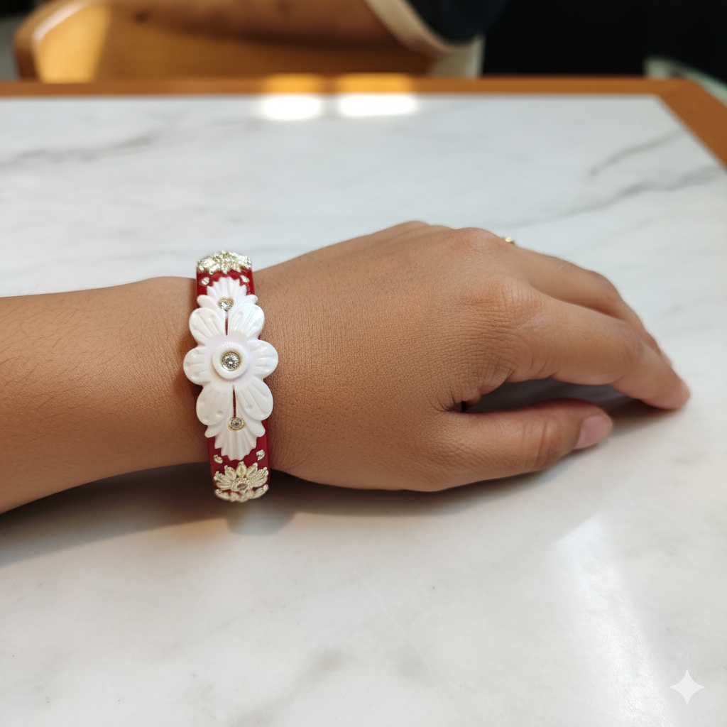 (TSP) (SIZE- 27) 925 ORIGINAL SILVER TILOTTAMA POLA SAKHA BADHANO BANGLES(RED COLOUR)FOR WOMEN 1 PIECE -(SOLD ON MRP).