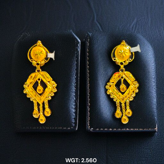 (GER22) BIS CERTIFIED WGT: 2.560 GM APPROX HUID HALLMARK 916 22KT GOLD EARRINGS KANBALA 1 PAIR FOR WOMEN.