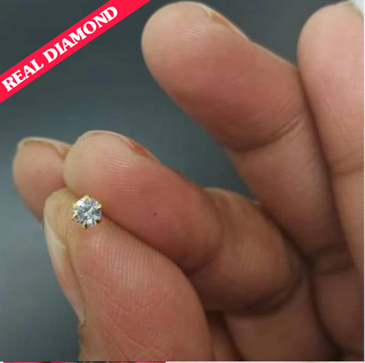 BIS CERTIFIED HUID HALLMARK 14KT GOLD DIAMOND NOSEPIN (THEPI BACK) WITH DIAMOND CERTIFICATE REPORT (12042514NP02) 0.05 CT-SHAPE: ROUND BRILLIANT-COLOUR: I- CLARITY: SI.(NATURAL AFRICAN DIAMOND) EXCHANGE VALUE: 40% FOR LIFETIME WITH REPORT.