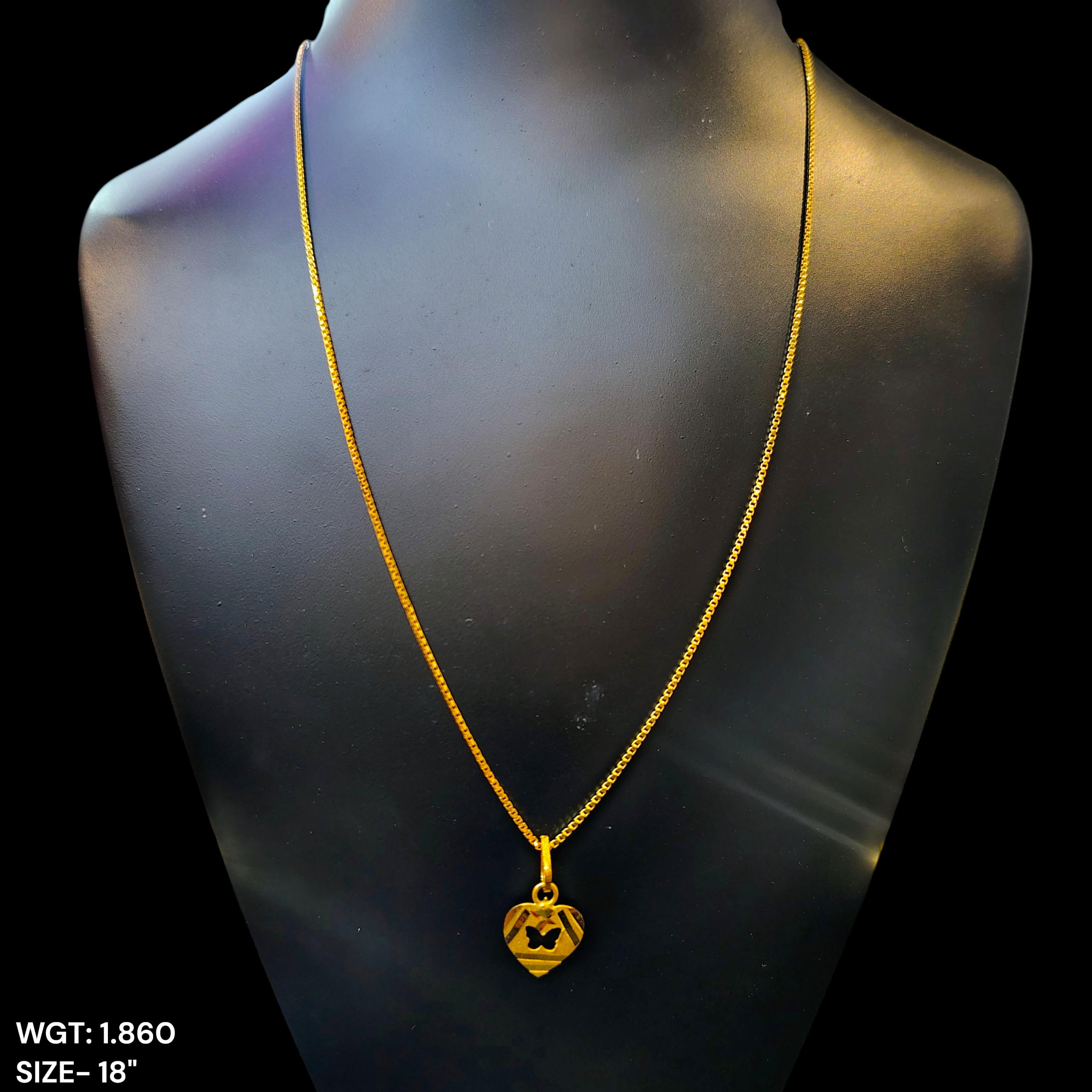 GCH-(WGT: 1.860 GM APPROX) BIS CERTIFIED HUID HALLMARK 9KT GOLD CHAIN WITH PENDANT (18 INCH) 1 PIECE FOR WOMEN.