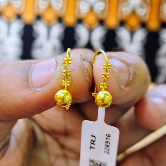 (GER22) BIS CERTIFIED WGT: 1.900 GM APPROX HUID HALLMARK 916 22KT GOLD SAFETIPIN EARRINGS 1 PAIR FOR WOMEN.
