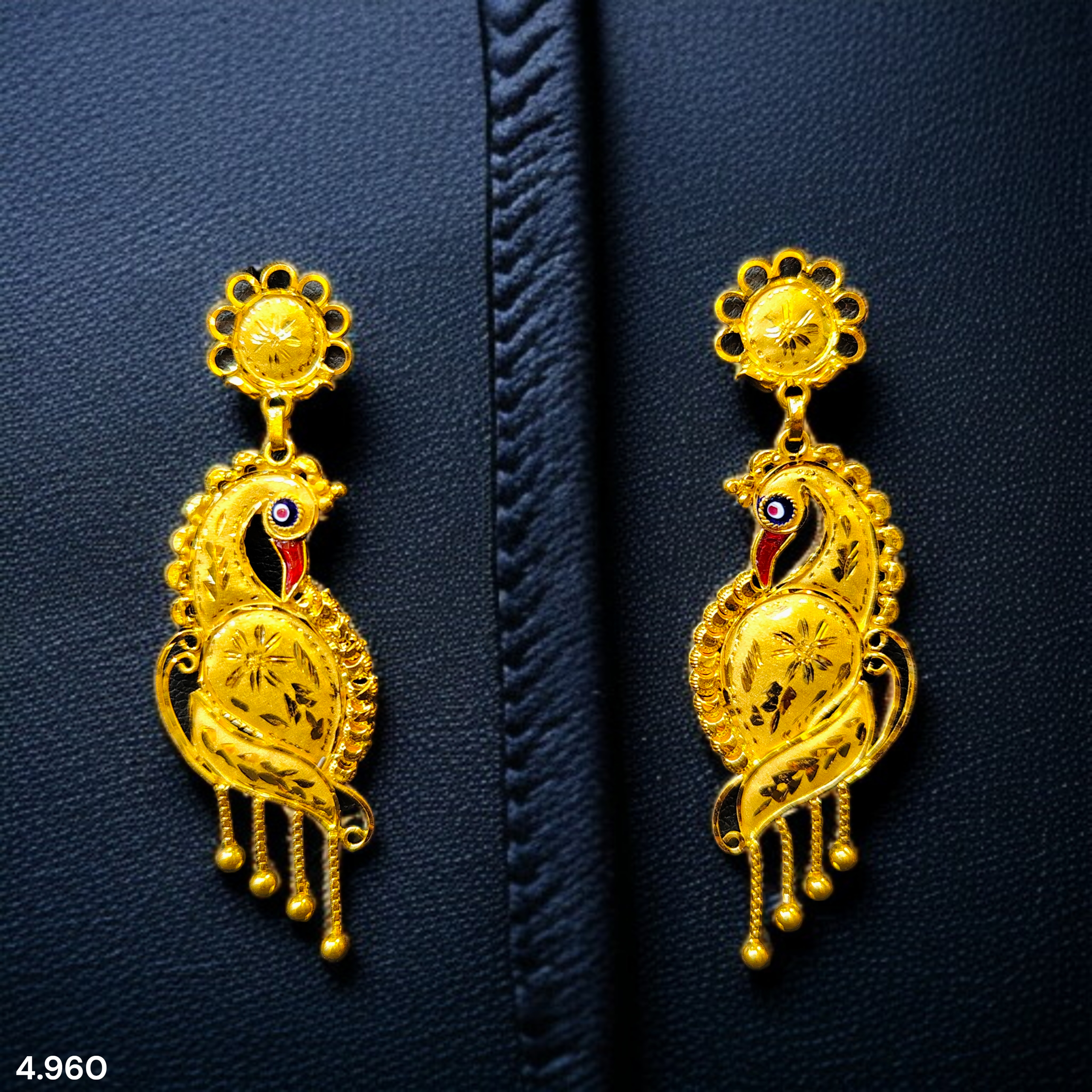(GER22) BIS CERTIFIED WGT: 4.960 GM APPROX HUID HALLMARK 916 22KT GOLD EARRINGS KANBALA 1 PAIR FOR WOMEN.