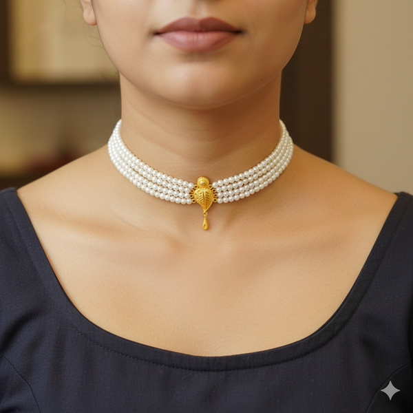 PEARL CHOKER- CERTIFIED BIS HUID HALLMARK 916 22KT GOLD MOTI CHOKER 1 PIECE (WGT: 0.660 GM) WITH ADJUSTABLE TASSEL FOR GIFT IN MARRIAGE.