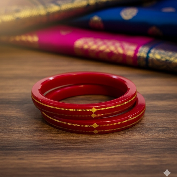 RED DOUBLE DEKKER LITES HUID HALLMARK 22KT GOLD POLA BADHANO BANGLES FACEBOOK VIRAL POLA (LAMINATED) 1 PAIR APPROX. WGT: 0.150 GM (NON EXCHANGEABLE)