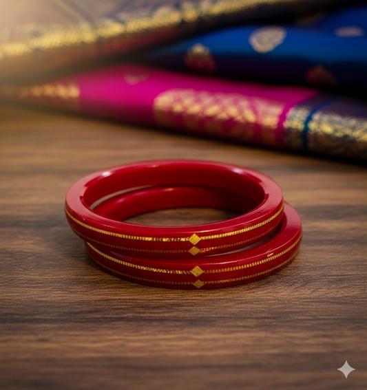 RED DOUBLE DEKKER LITES HUID HALLMARK 22KT GOLD POLA BADHANO BANGLES FACEBOOK VIRAL POLA (LAMINATED) 1 PAIR APPROX. WGT: 0.150 GM (NON EXCHANGEABLE)