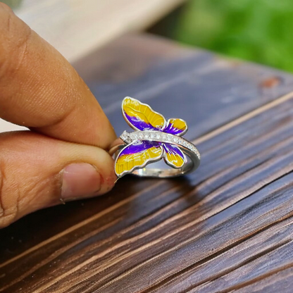 RAJLAXMI (SIZE:14) HALLMARK 925 SILVER FINGER BUTTERFLY MINAKARI DESIGN RING 1 PIECE FOR WOMEN FOR REGULAR USE - BEST FOR GIFTING (SOLD ON MRP)