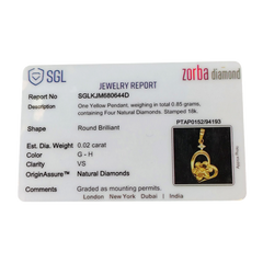 RAJLAXMI DIAMOND JEWELLERY - WGT: 1.010 GM - NATURAL DIAMOND (0.02 CENT) HUID HALLMARK 18KT DIAMOND PENDANT LOCKET FOR WOMEN WITH CERTIFICATE OF AUTHENTICITY BY ZORBA (DESIGN NO: PTAP0152) *CHAIN NOT INCLUDED.