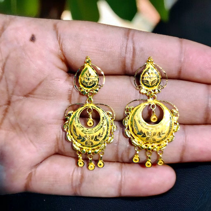 (GER22) BIS CERTIFIED WGT: 3.280 GM APPROX HUID HALLMARK 916 22KT GOLD EARRINGS KANBALA 1 PAIR FOR WOMEN.