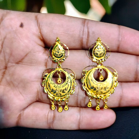 (GER22) BIS CERTIFIED WGT: 3.280 GM APPROX HUID HALLMARK 916 22KT GOLD EARRINGS KANBALA 1 PAIR FOR WOMEN.