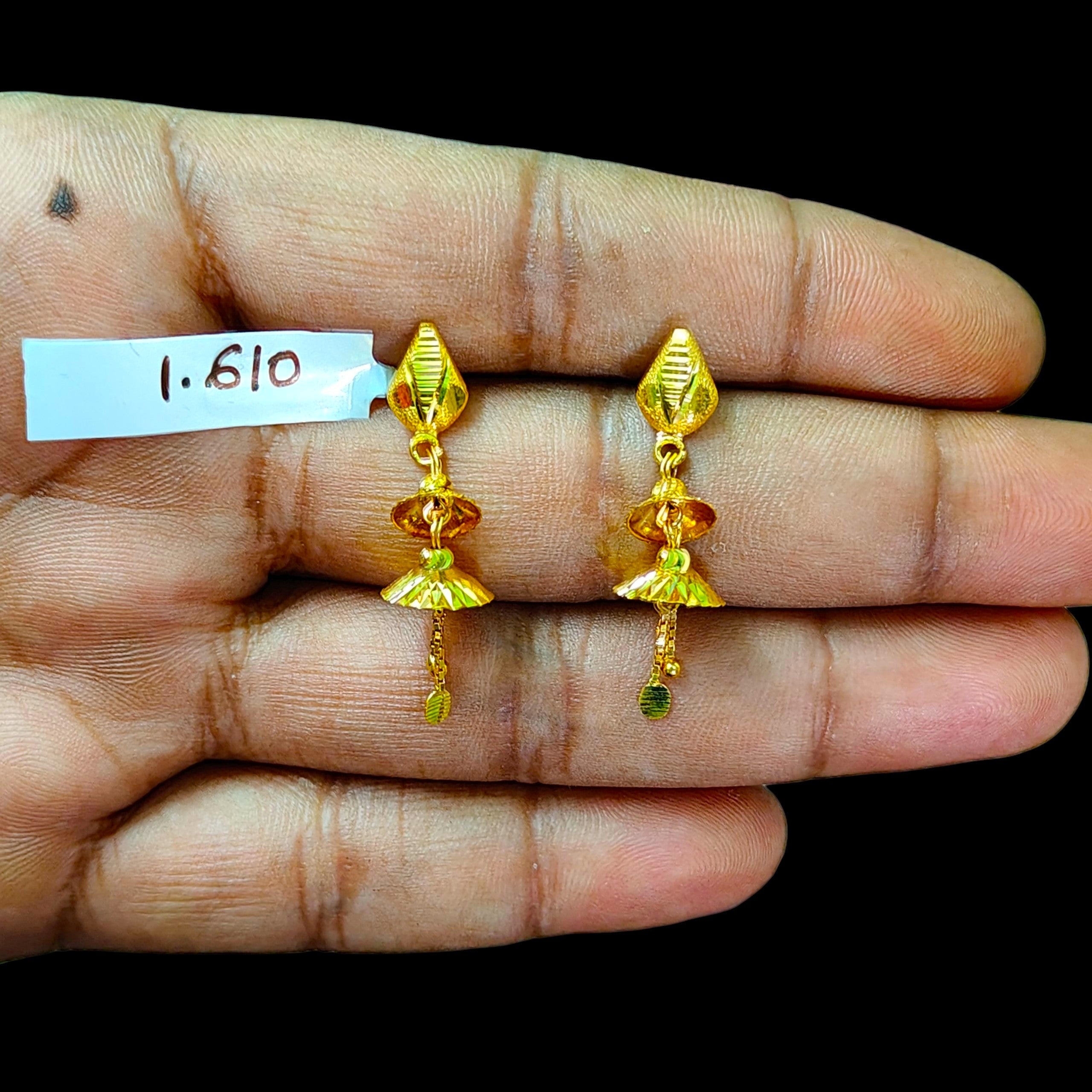 GOLD EARRINGS- (WGT: 1.610 GM APPROX) BIS CERTIFIED HUID HALLMARK 9KT GOLD EARRINGS 1 PAIR FOR WOMEN (BEST FOR GIFT IN MARRIAGE).