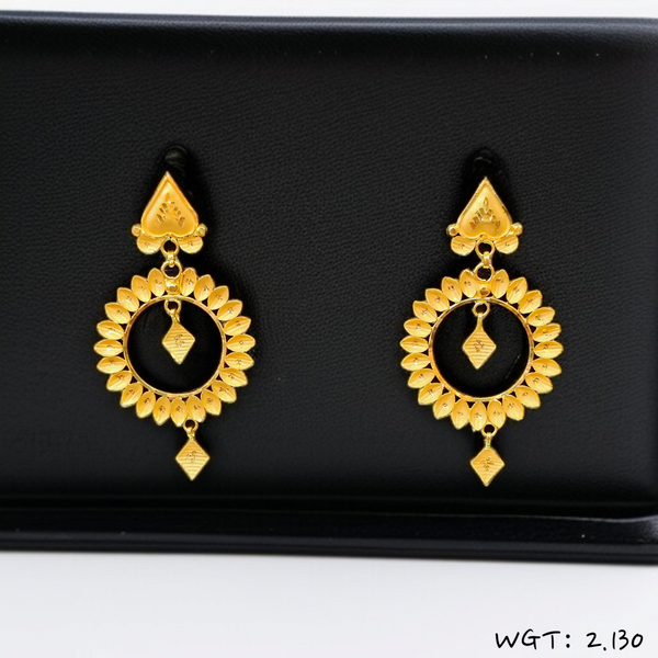 (RASOGOLLA DUL) TRJ WGT: 2.130 GM APPROX HUID HALLMARK 22KT GOLD EARRINGS KANBALA 1 PAIR FOR WOMEN.
