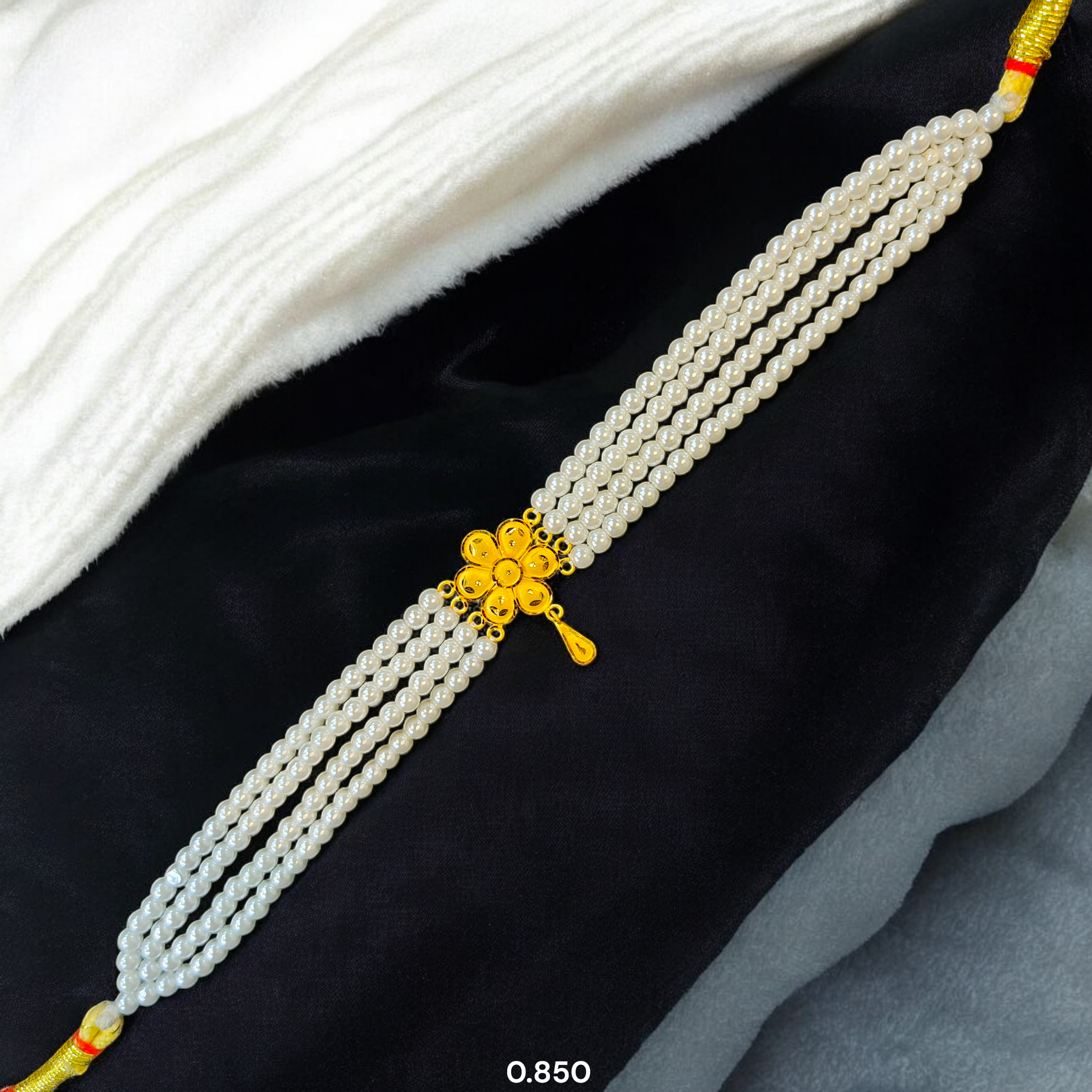 PEARL CHOKER- CERTIFIED BIS HUID HALLMARK 916 22KT GOLD MOTI CHOKER 1 PIECE (WGT: 0.850 GM) WITH ADJUSTABLE TASSEL FOR GIFT IN MARRIAGE.
