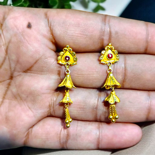 (GER22) BIS CERTIFIED WGT: 2.850 GM APPROX HUID HALLMARK 916 22KT GOLD EARRINGS KANBALA 1 PAIR FOR WOMEN.