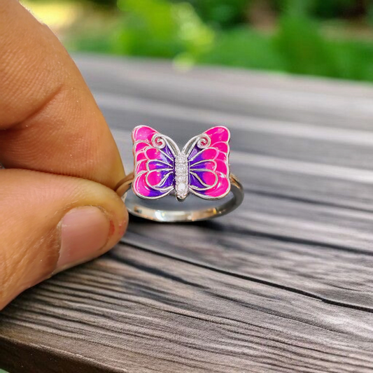 RAJLAXMI HALLMARK 925 SILVER FINGER BUTTERFLY MINAKARI DESIGN RING 1 PIECE FOR WOMEN FOR REGULAR USE - BEST FOR GIFTING (SOLD ON MRP)