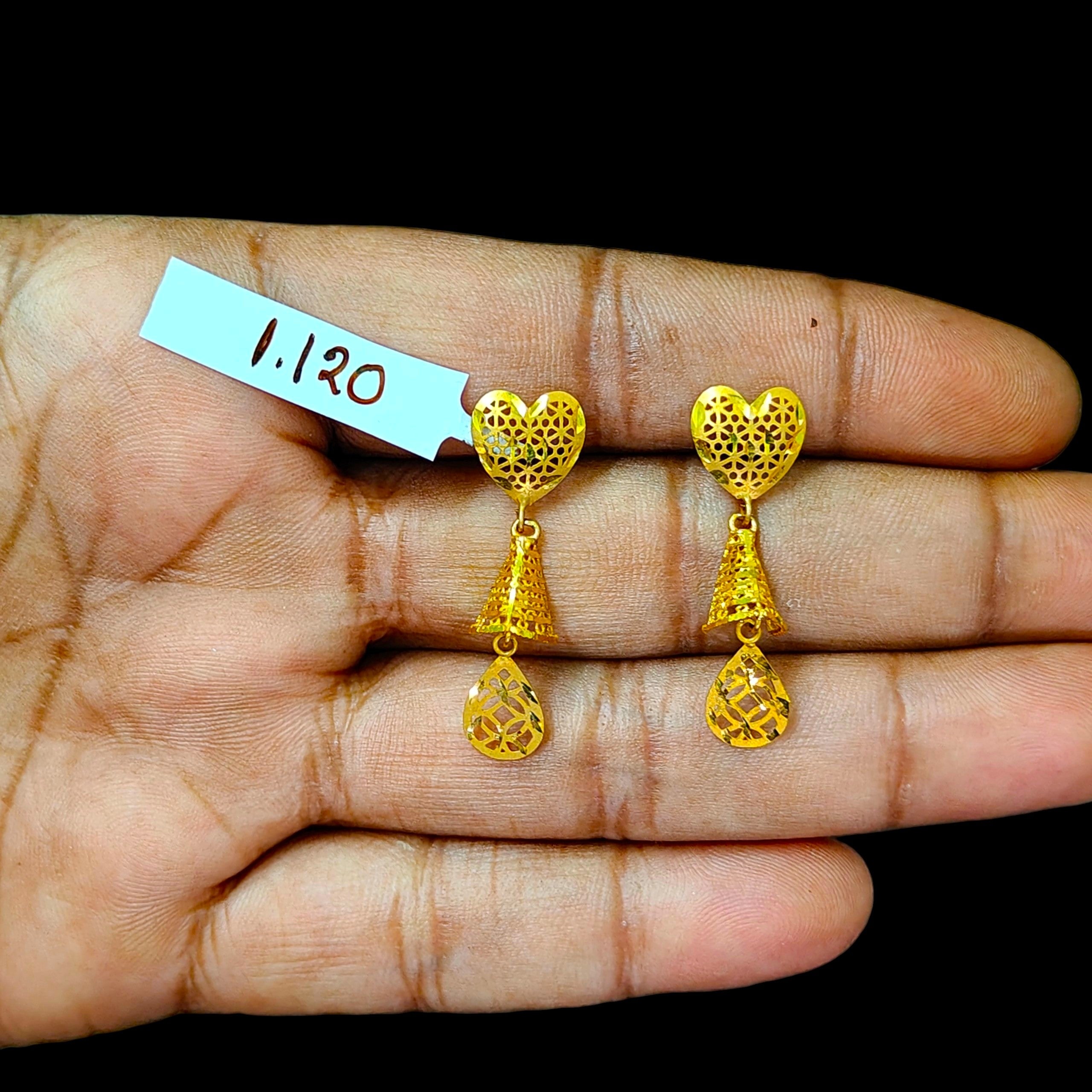 GOLD EARRINGS- (WGT: 1.120 GM APPROX) BIS CERTIFIED HUID HALLMARK 9KT GOLD EARRINGS 1 PAIR FOR WOMEN (BEST FOR GIFT IN MARRIAGE).