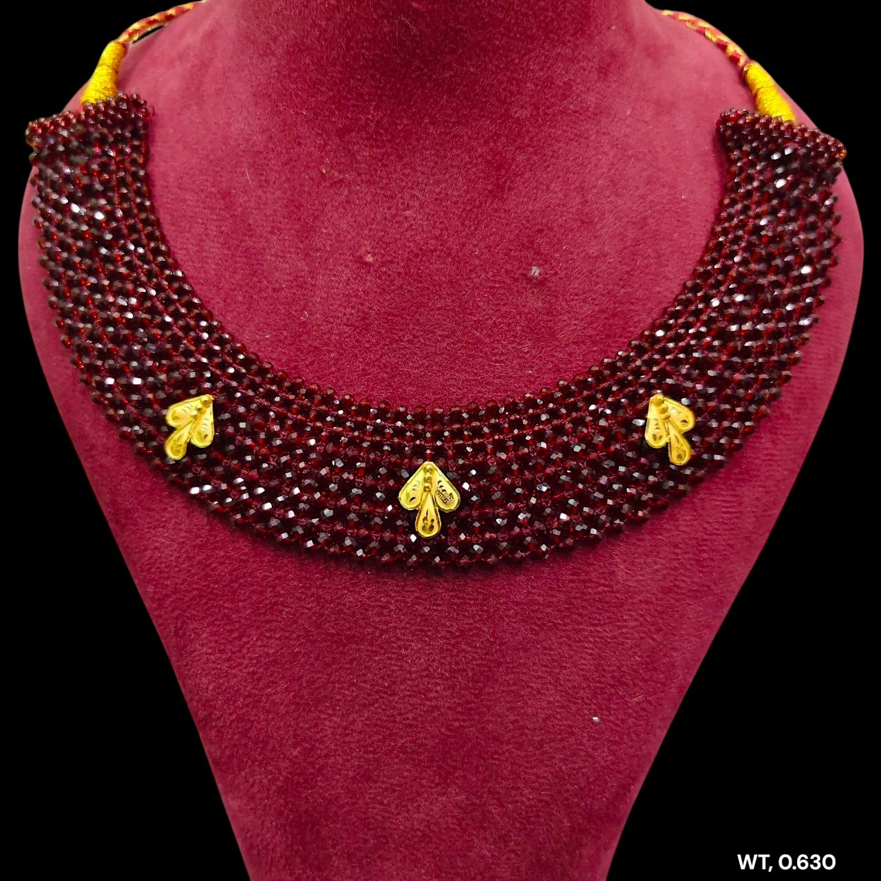 GOLD MOTI HAR- (WGT: 0.630 GM APPROX) HUID HALLMARK 375 9KT GOLD CRYSTAL CHATAI NECKLACE 1 PIECE WITH ADJUSTABLE TASSE.