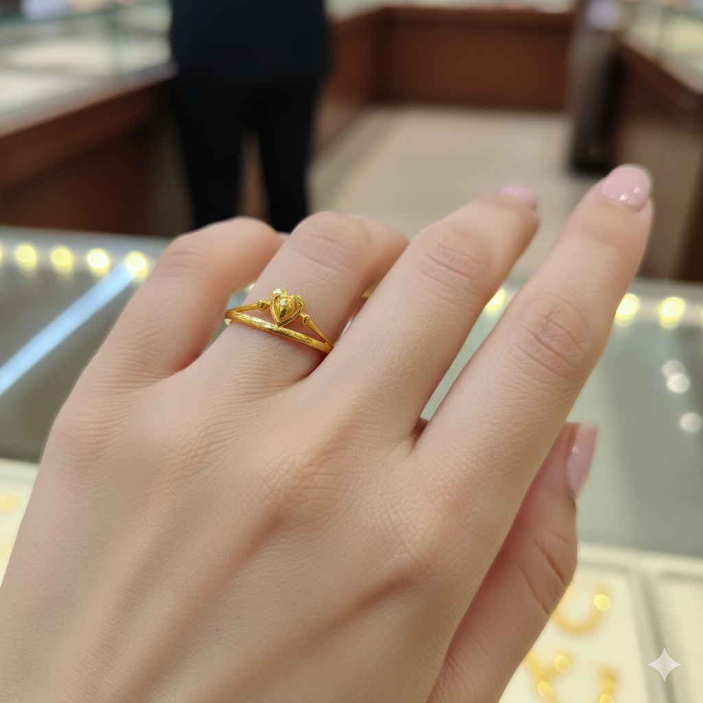 (GLFR9) TRJ (SIZE: 14) WGT: 1.090 GM APPROX BIS CERTIFIED HUID HALLMARK 9KT GOLD FINGER RING FOR WOMEN 1 PIECE FOR REGULAR USE.