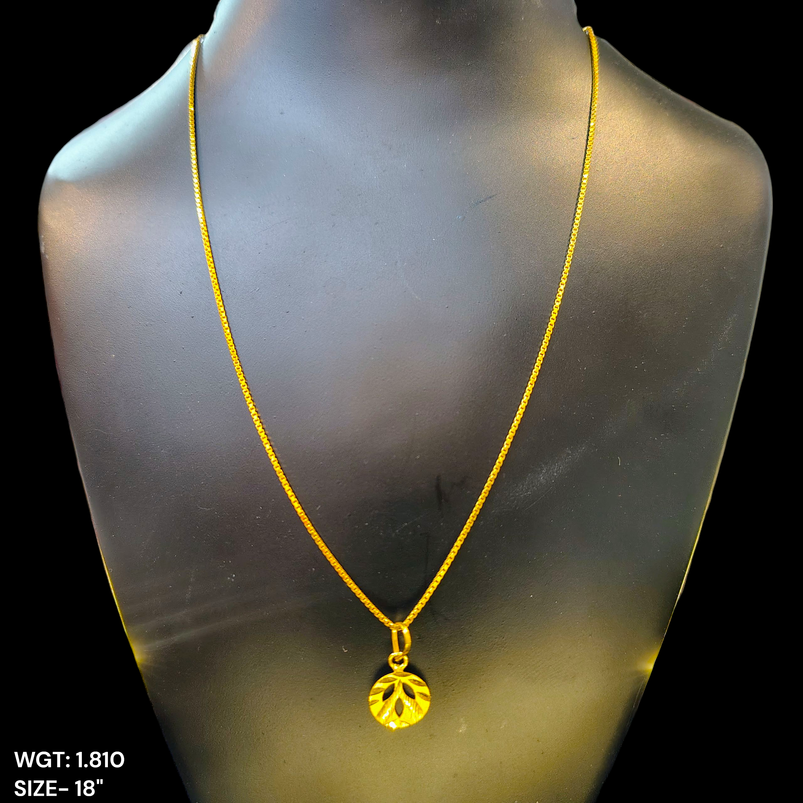GCH-(WGT: 1.810 GM APPROX) BIS CERTIFIED HUID HALLMARK 9KT GOLD CHAIN WITH PENDANT (18 INCH) 1 PIECE FOR WOMEN.