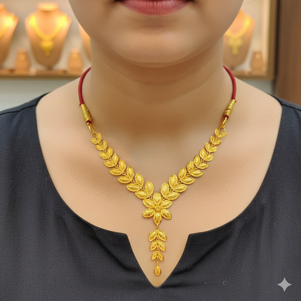 (GCN22) BIS CERTIFIED HUID HALLMARK 916 22KT GOLD NECKLACE CHOKER (APPROX WGT: 4.520 GM) 1 PIECE FOR WOMEN.