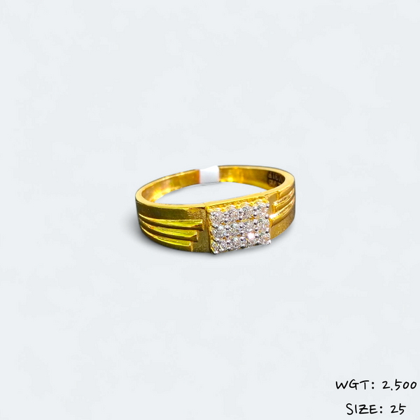 TRJ (SIZE: 25) CERTIFIED BIS HUID HALLMARK 916 22KT GOLD GENTS FINGER RING FOR MENS 1 PIECE (WGT: 2.500 GRAM APPROX) STUDDED WITH ITALIAN VVS QUALITY CZ STONE.