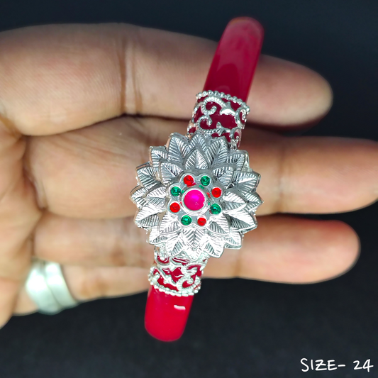 (SSP) (SIZE- 24) 925 ORIGINAL SILVER MUKH POLA BANGLES FOR WOMEN 1 PC - SOLD AS MRP BY RAJLAXMI.