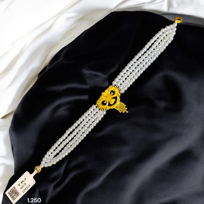 PEARL CHOKER- CERTIFIED BIS HUID HALLMARK 916 22KT GOLD MOTI CHOKER 1 PIECE (WGT:1.250 GM) WITH ADJUSTABLE TASSEL FOR GIFT IN MARRIAGE.